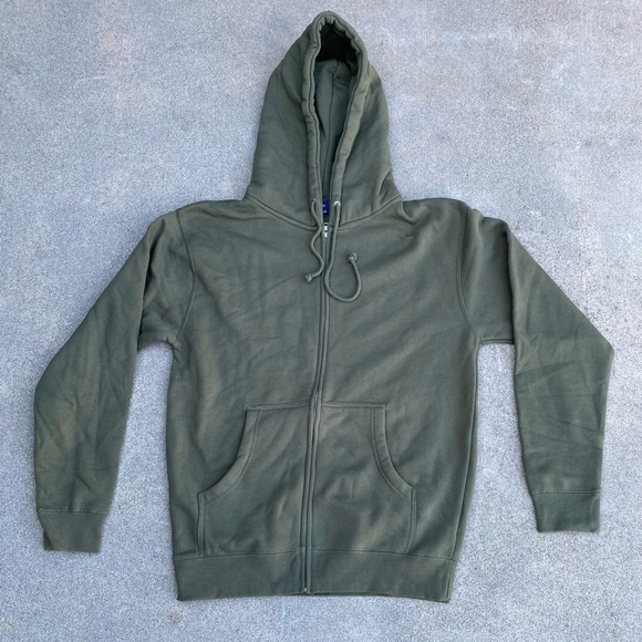 Zipper Hoodie Army Green Sweatshirt - Picture 2 of 14